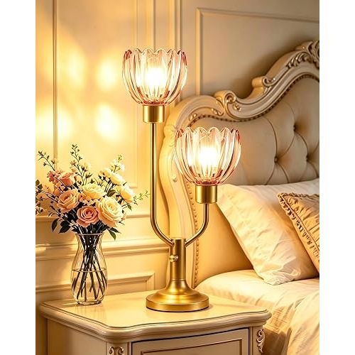 Lightdot Flower Table Lamp Vintage Pink Glass Lamp Bulbs Included Dimmable
