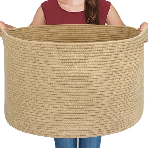 MEGASKET Extra Large Storage Basket, 22" X 22" X 14" Stuffed Animal Basket for Living Room Kids Room, Soft Cotton Rope Bin With Handle, Throw Blanket Storage, Stuffed Animal Toy Organizer Box