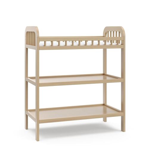 Storkcraft Pasadena Changing Table with Water-Resistant Changing Pad (Driftwood) - GREENGUARD Gold Certified, Includes Bonus Water-Resistant Changing Pad with Safety Strap, 2 Open Shelves