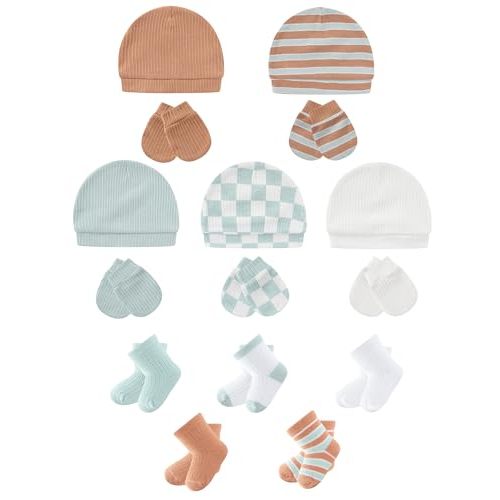 Baby Hats Mittens and Socks Set Soft Cotton Newborn Hat Glove for Boys Girls 0-6 Month
