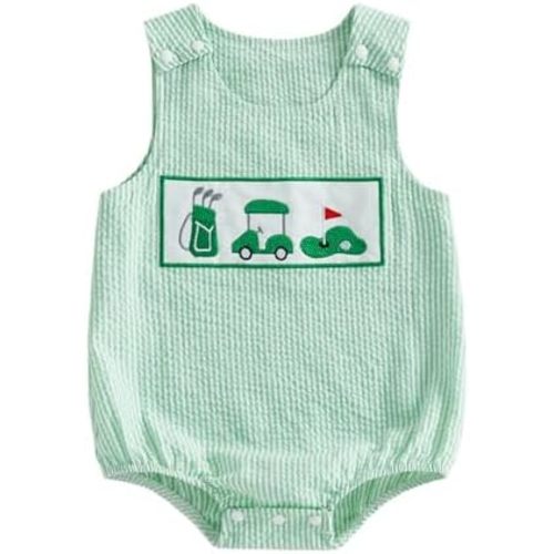 Infant Baby Boy Girl Bodysuits Golf Themed Clothes Embroidery Sleeveless Striped Tank Top Summer Romper