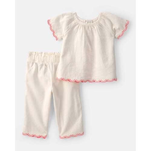 Baby Girl 2-Piece Linen-like Short-Sleeve Outfit Set - Cream | Carter's