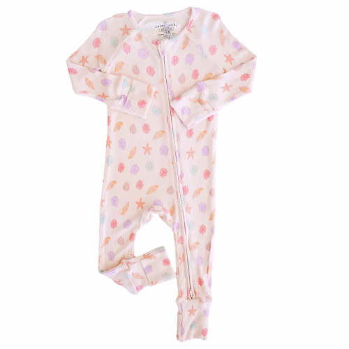 Saltwater Shells Bamboo Waffle Convertible Zip Romper