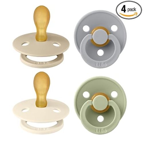 BIBS Colour Pacifier with Symmetrical Nipple| Natural Rubber Baby Pacifier | Set of 4 BPA-Free Soothers | Made in Denmark | Cloud Mix | Size 6-18 Months