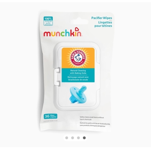 Munchkin Arm & Hammer Pacifier Wipes - Safely Cleans Breast Pump Parts and Feeding Essentials for Baby and Toddler, 1 Pack, 36 Wipes