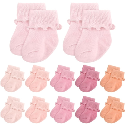 Toulite 12 Pairs Preemie Newborn Baby Ankle Socks Ruffle Turn Cuff Cotton Non-slip Warm Socks for Girls and Boys Infant