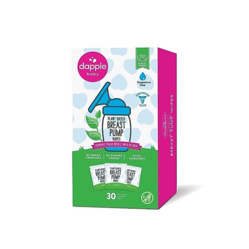 Breast Pump Wipes by Dapple Baby, Hypoallergenic & Powered by Plants, Removes Milk Residue, Leaves No Taste, Singles, Fragrance Free, 30 Count (Pack of 1)