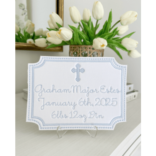 Newborn Pennant with Birth Stats – Petite Petal Embroidery Atelier
