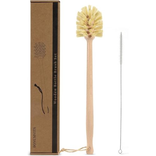 Long Handle Bottle Brush,Wooden Cleaning Brush with Straw Brush,Built for Stanley Cup, Sports Bottles and Coffee Mugs