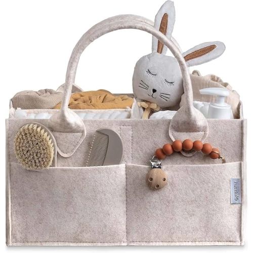 PUTSKA Baby Diaper Caddy Organizer - Nursery Storage Basket for Diaper Station, Baby Basket Shower Gift List and Registry Must-Have, Newborn Essentials, Nursery Decor for Boy or Girl-Mocha,Extra Large