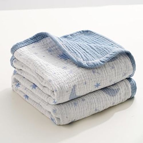 Muslin Nursery Bed Blanket 100% Cotton for Baby(Blue)