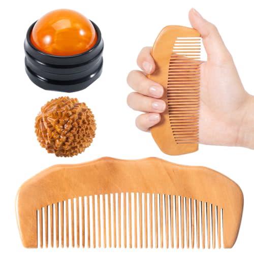 SIMPOR 3-in-1 Labor Comb and Massage Ball Set, Wooden Birth Comb with Acupressure Spiky Ball and Roller, Natural Wood Labor and Delivery Essentials for Pain Management, Pregnancy and New Mom Gifts