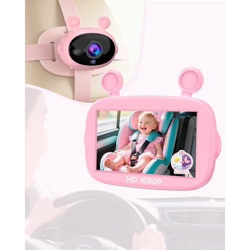 Yakry HD 1080P 3-Min Easy Install Baby Car Camera for Girls: Real-Time View & Auto IR Night Vision for Clear Baby Checks - Backseat Camera with Cute Pink Design for Infant Girls (Ages 0-5)