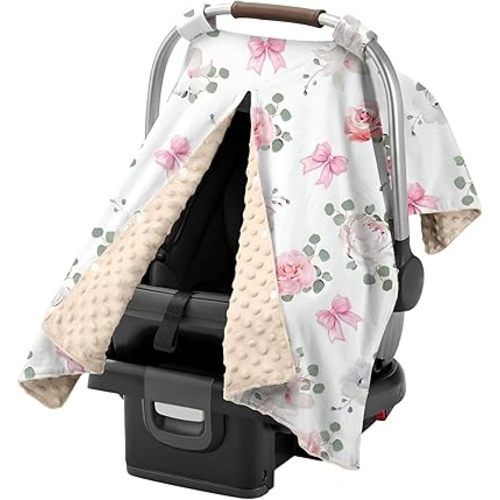 Floral Car Seat Cover Baby Girl, Soft Breathable Infant Car Seat Covers, Girl Baby Car Seat Covers, Skin-Friendly Sunscreen Nursing Stroller Cover 30" x 40"