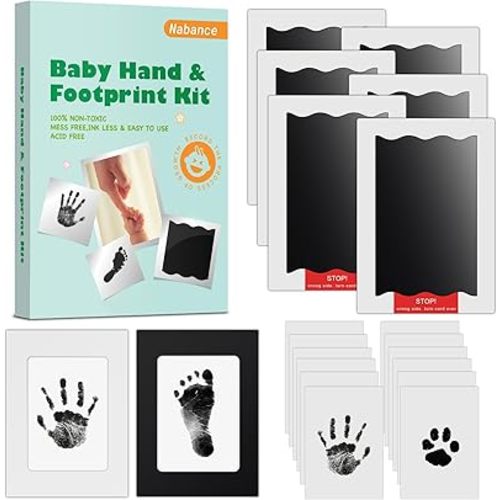 Nabance Baby Hand and Footprint Kit, Newborn Inkless Hand and Footprint kit, 6 Inkless Print Pads with 2 Photo Frames, 12 Imprint Cards, Safe No Mess Clean Touch Ink Pads for Babies 0-6 Months