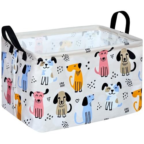 DUYIY Rectangle Cute Dog Pattern Gift Laundry Basket for Girls and Boys, Baby Storage Basket for Dirty Cloth, Toys Nursery, Kids Clothes Gift Storage Bin with Handles