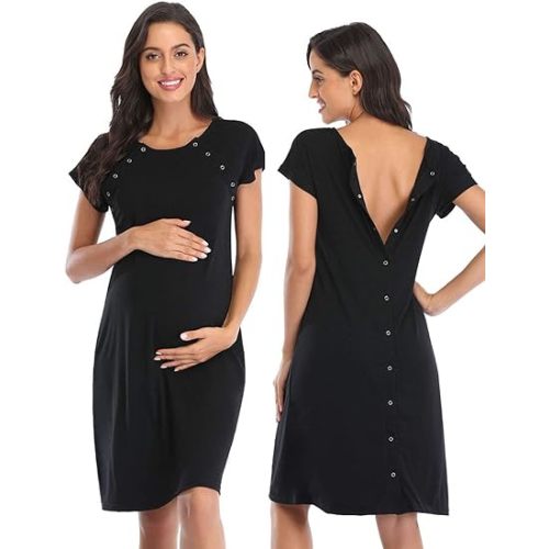 Women's Maternity 3 in 1 Delivery Labor Nursing Nightgown Hospital Gown Sleepwear for Breastfeeding