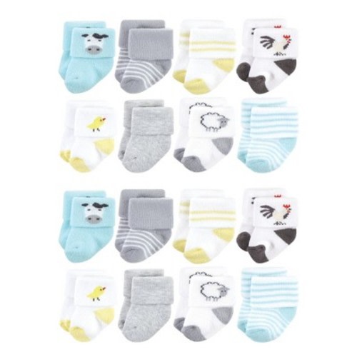 Hudson Baby Cotton Rich Baby Terry Socks 16-Pack, Farm, 6-12 Months