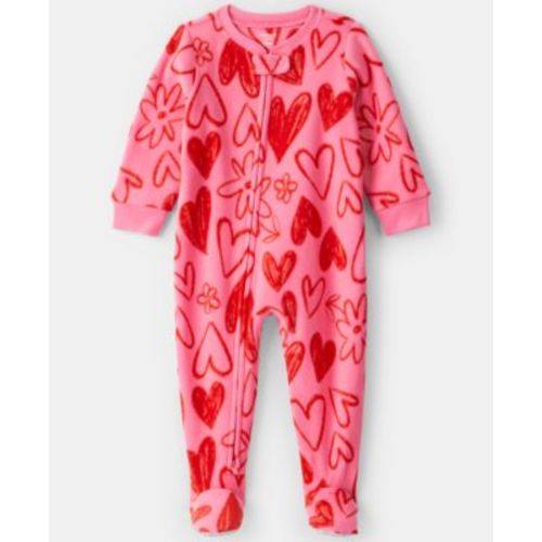 Baby Girls Heart Print Footed Long-Sleeve One Piece Pajama