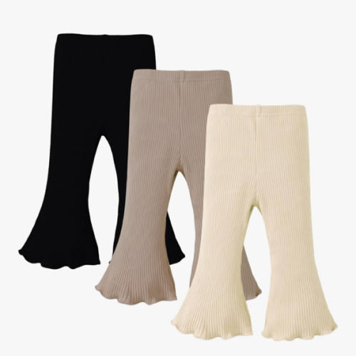 SOBOWO Baby Girl Flare Pants 3 Pack Toddler Solid Ribbed Ruffle Bell Bottoms Pants Trousers Fall Outfits