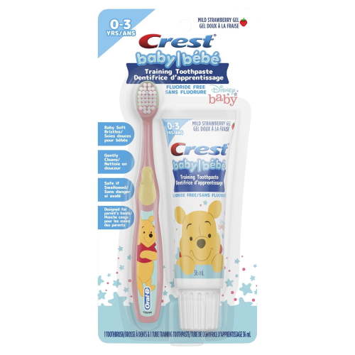 Crest Training Toothpaste Kit, Fluoride Free, Mild Strawberry Gel Toothpaste 36 mL + 1 Toothbrush, featuring Disney Winnie the Pooh, 1 Kit - Walmart.ca
