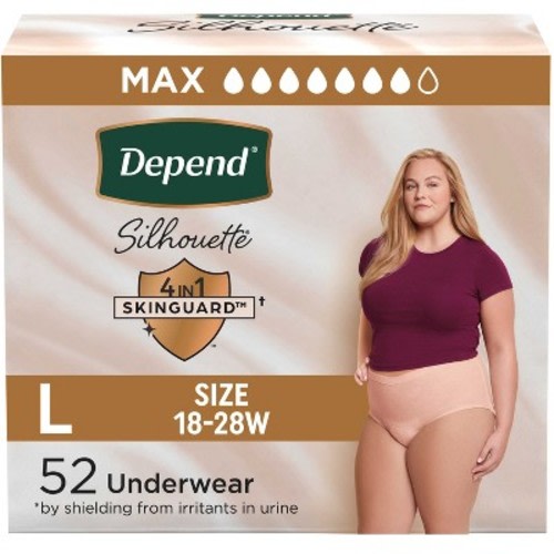 Depend Silhouette Incontinence & Postpartum Underwear for Women - Maximum Absorbency - L - Pink - 52ct