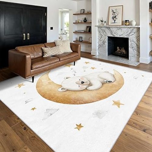 Cartoon Bear Rugs for Living Room Decor, Washable 6x9 Kids Cute Kawaii Large Rug, Cute Bear Area Rugs for Bedroom, Non Slip Low Pile Soft Patterned Carpet D&T3