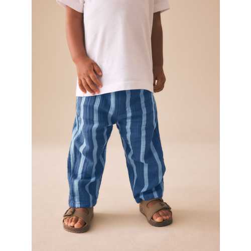 Blue Navy Striped Soft Textured Pull On Trousers (3mths-7yrs)