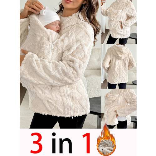 SHEIN Maternity White 3-In-1 Fleece-Lined Jacket For Fall Suitable For Wear Throughout Various Stages Of Pregnancy Photoshoot Going Out Loose Fit