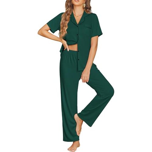 Ekouaer Womens Pajama Sets Button Down Lounge Sets 2 Piece Short Sleeve Pjs | Soft Comfy Loungewear,Sleepwear,Gift for Bridal Party,Wedding,Honeymoon,Postpartum,Summer