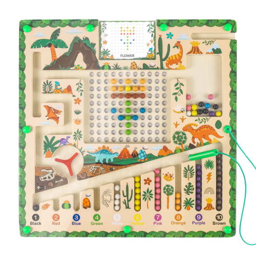 sixwipe Magnetic Color and Number Maze, Upgraded 2 in 1 Wooden Magnetic Maze Drawing Board, Toddlers Educational Learning Counting Matching Toys Gift for Boys Girls