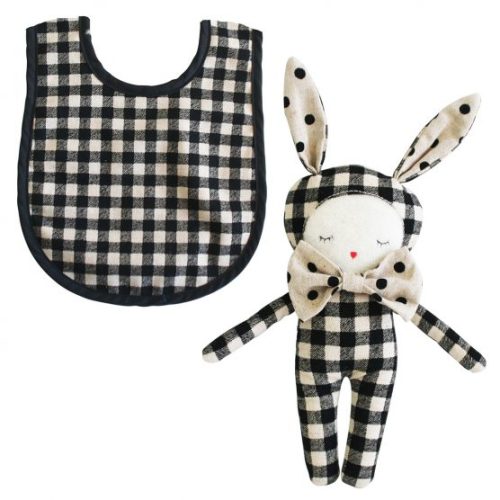 Alimrose Check Bib & Dream Bunny Set - Black