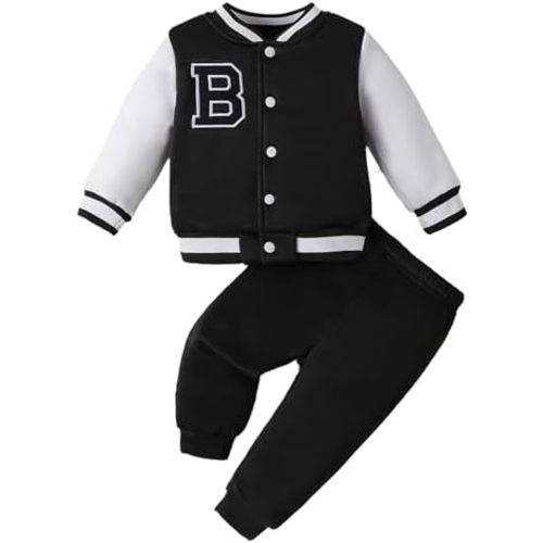 Toddler Boys Baseball Jacket and Pants Set,Letter Embroidered Varsity Outfit,Warm Fall Winter Clothes 2-8 Years