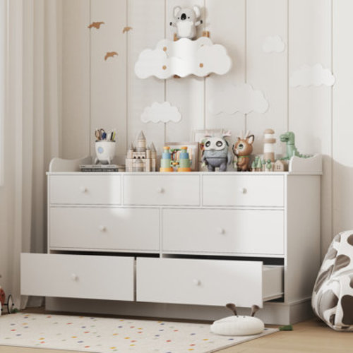 Kids Dresser Cabinet with 7 Drawers, Changing Table for Nursery, White Chest of Drawers, Baby Dresser, Kids Bedroom Furniture | Wayfair
