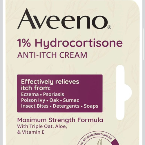 Aveeno Maximum Strength 1% Hydrocortisone Anti-Itch Cream, Triple Oat, Aloe & Vitamin E For Itch Relief From Eczema, Psoriasis, Insect Bites, Poison Ivy, Oak & Sumac & Detergents, 1 oz, 2 Pack