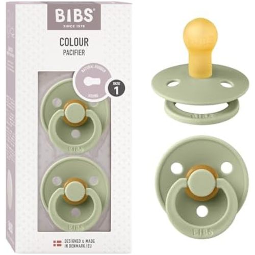 BIBS Pacifiers Colour Collection | Natural Rubber Baby Pacifier | Round Nipple | Set of 2 BPA-Free Soothers | Made in Denmark | 0+ Months (Pack of 2) | Sage