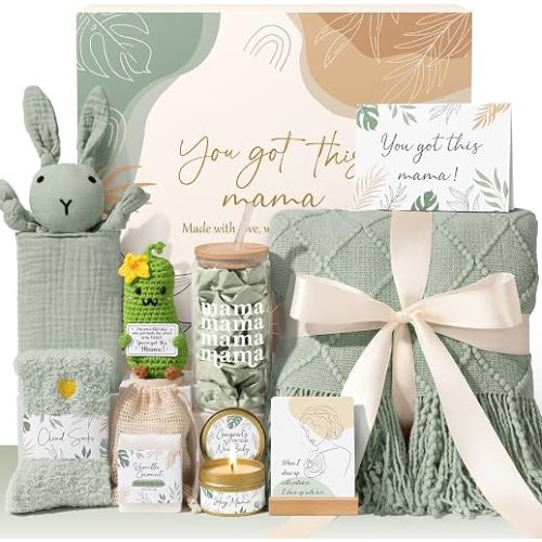 New Mom Gifts for Women Care Package, Postpartum Gifts for New Mom After Birth Essentials Kit, Pregnancy Gifts for Expecting Pregnant First Time Mom To Be Gift Basket, Gender Reveal Gift Push Presents