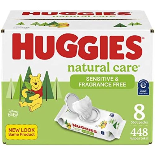 Baby Wipes, Huggies Natural Care Sensitive Baby Diaper Wipes, Unscented, Hypoallergenic, 8 Flip-Top Packs (448 Wipes Total)