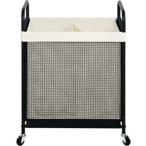 STO STO Laundry Hamper 2 Section, 100L Rolling Laundry Sorter Cart with Removable and Washable Liner Bag, Clothes Hamper with Wheels and Metal Handle for Laundry Room and Bedroom