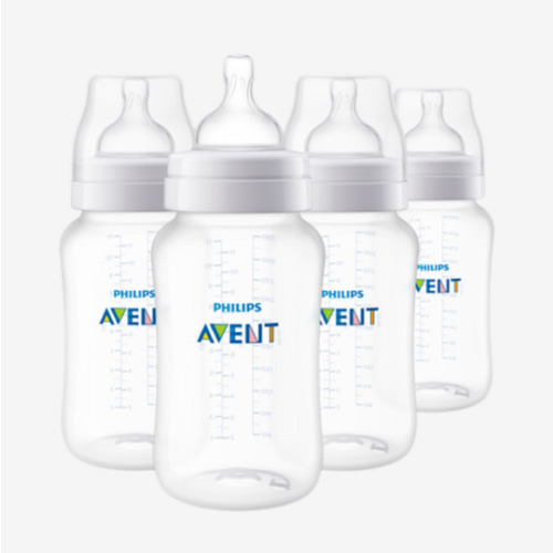Philips Avent Anti-Colic Baby Bottles, 11oz, with Flow 3 Nipples, 3m+, 4pk, Clear, SCY106/04
