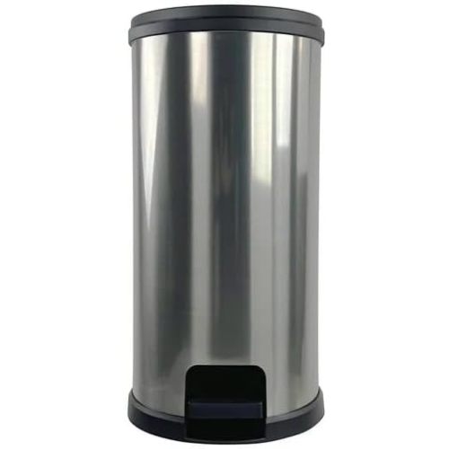 7.9 Gallon Round Step Trash Can - Silver Kitchen Waste Bin with Foot Pedal, Plastic Odor-Resistant Design for Home, Office, or Dorm