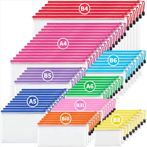 JARLINK 72Pcs Mesh Zipper Pouch Bags, 8 Sizes Waterproof Zipper Bags | Multi-use Travel Bags for Office, School, Board Game, Puzzles, Cosmetics, Travel Accessories, and Home Organization, 9 colors