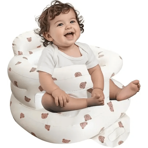 Inflatable Baby Seat for Babies 3-36 Months, Baby Chair with Fence & Built in Air Pump, Blow Up Floor Baby Seat with Back Support, Inflatable Baby Chair Sit Me Up for Home, Travel (Bear)