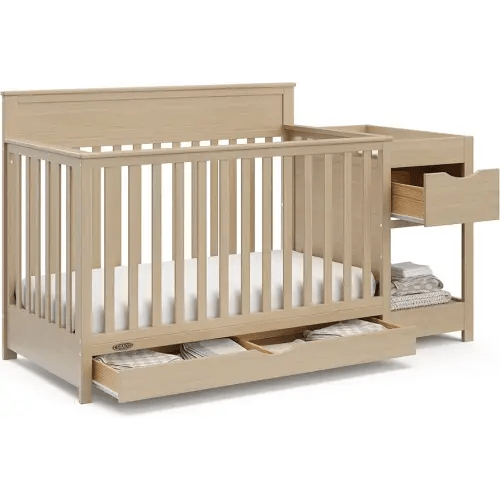 Graco Shiloh 5-in-1 Convertible Crib & Changer with Drawer (Driftwood) – GREENGUARD Gold Certified Baby Crib Crafted from Wood, Converts to Toddler Bed, Daybed, and Full-Size Bed
