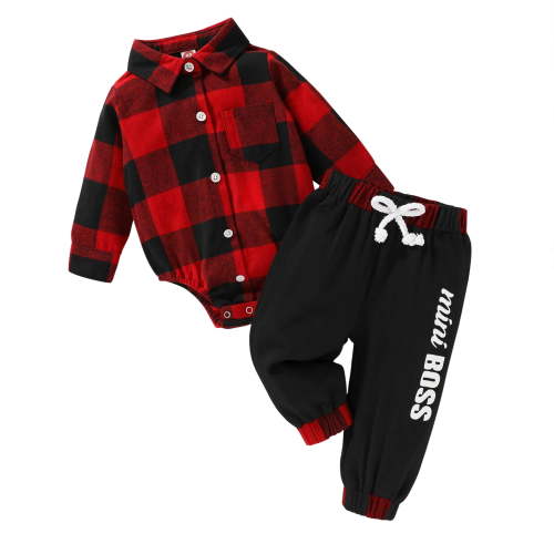 Younger Tree Infant Toddler Baby Boy Clothes Set Newborn Long Sleeve Flannel Plaid Bodysuit Pants Fall Winter Outfits for 6-12 Months