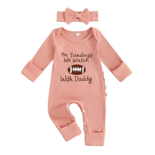 MERSARIPHY Infant Baby Boy Girl Football Outfit On Sundays We Watch Football With Daddy Football Season Romper Jumpsuit + Hat