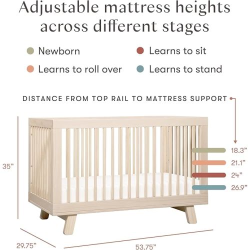 Babyletto Hudson 3-in-1 Convertible Baby Crib - GREENGUARD Gold Certified - Convertible Crib to Toddler Bed and Daybed - Baby Bed with 4 Adjustable Heights - Wooden Crib - Washed Natural