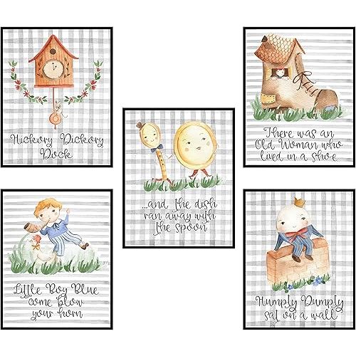 Nursery Rhyme Baby Set Wall Art Baby Gift Decor (Grey Set Art Prints)