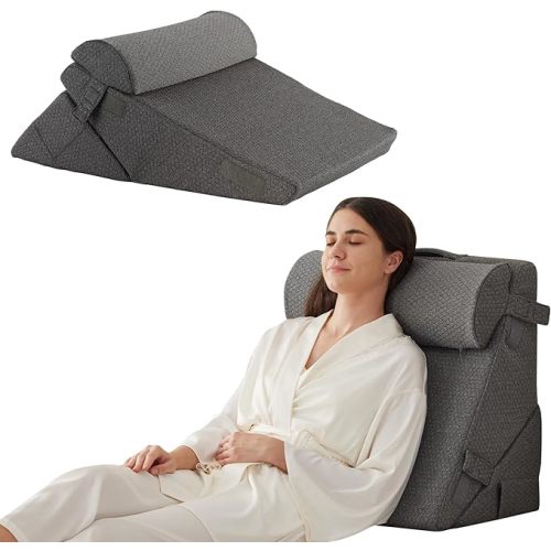 Wedge Pillow Headboard, 3PCS Orthopedic Bed Wedge Pillows Set for After Surgery, Adjustable Pillow Wedge for Acid Reflux&Back Pain Relief, Sleeping, Back Pillow for Bed Sitting Up, White/Grey