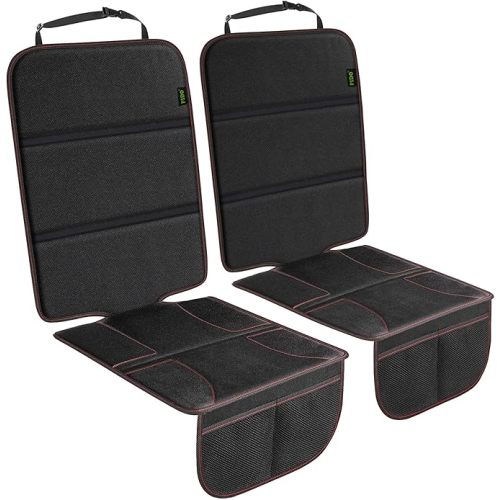 PIDO Car Seat Protector, 2 Pack Seat Protector Under Baby Car Seat with Thick Padding and Non-Slip Back, Waterproof Carseat Protection Cover Pad for Vehicle Leather Upholstery, Black